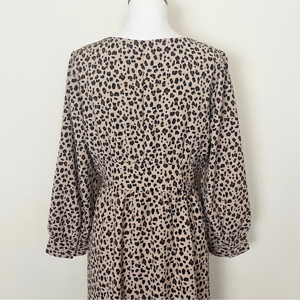 J. Crew Leopard Print Button Front A-Line Midi Dress Camel Mod - Picture 11 of 14